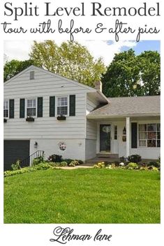 a white house with the words split level remodel on it's front