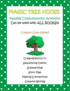 a green book cover with the words magic tree house and an image of a tree