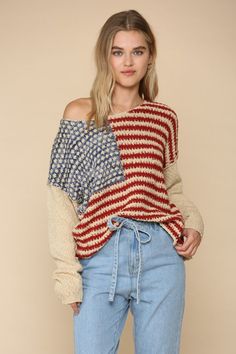 American Flag Knitted Pullover - Hippie Vibe Tribe Long Sleeve Top Outfit, Flag Sweater, American Flag Sweater, Vibe Tribe, Beautifully Made, American Flag Shirt, Long Sleeve Pullover Sweater, Comfortable Tops, Carpe Diem