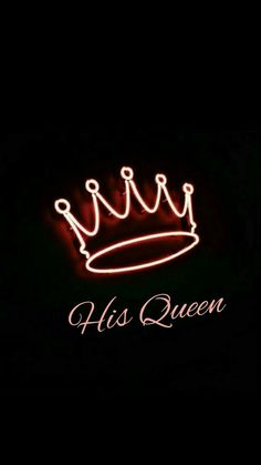 a neon sign that says his queen with a crown on it