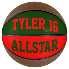 a green and yellow basketball with the words tyler 16 all star on it's side