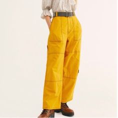 Nwt Free People Calendula Wide Leg Trousers Pants The Size 2 Has An Area With Loose Threads Wide-leg Parachute Pants With Pockets, Loosely Fitted High Waist Cargo Pants, High-waisted Wide Leg Pants With Patch Pockets, High-waisted Cargo Style Parachute Pants, Summer Workwear Parachute Pants With Patch Pockets, Spring Wide-leg Parachute Pants With Patch Pockets, High-waisted Work Pants With Pockets, Spring High Waist Wide Leg Utility Pants, Spring Utility Wide-leg Pants