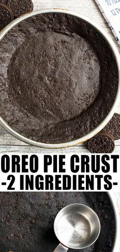 oreo pie crust ingredients in a bowl with spoons