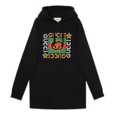 (WMNS) GUCCI Logo Star Printed Hooded Dress For Black 610144-XJB8V-1082 (Gift Recommend) Logo Star, Designer Tracksuits, Gucci Logo, Logo Vintage, Hooded Dress, Outdoor Jacket, Trench Coats Women, Cotton Jacket, Stylish Sneakers