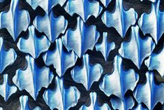 an abstract pattern made up of black and blue metal sheets with wavy lines on them