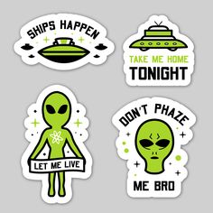 four stickers with aliens and aliens on them