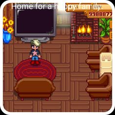 an old - school video game with a man sitting on a couch in front of a tv