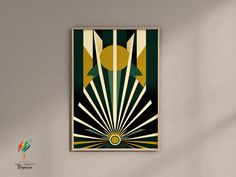 an art deco poster hangs on the wall