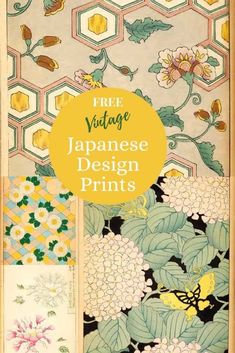 the japanese design print is shown in three different colors and sizes, with flowers on each side