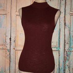 New With $127 Tags..Very Nice..Love The Wider Non-Ribbed Stripe In The Back As A Surprise Element. Burgundy Crew Neck Top For Layering, Casual Sleeveless Mock Neck Top For Layering, High Neck Knit Tops For Layering, Brown High Neck Top For Layering, Casual Sleeveless Mock Neck Top For Fall, Red Sleeveless Top For Fall, Fitted High Neck Sweater Vest For Fall, Fitted Burgundy Knit Tops, Red Turtleneck Top For Layering