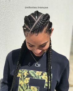 Hair Braids Ideas Black, Mma Braids, Hair Brades Styles Ideas, Large Cornrows Braids, 5 Feed In Braids, Nice Cornrows Hairstyles, Hairstyles To Do With Braiding Hair, 3 Braids Hairstyle, Tight Braided Hairstyles