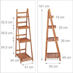 two wooden shelves with measurements for each shelf