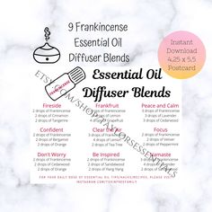 PLEASE READ BEFORE PLACING YOUR ORDER ✧Description✧ Tired of scrolling through your pictures/Instagram/Pinterest to try to find essential oil diffuser blends? This Frankincense Essential Oil Diffuser Blends Recipe Card is perfect to save on your phone, or print out and keep by your essential oils or send as happy mail to your essential oil downline/oily friends! On the recipe card, I share 9 of my favorite Frankincense Essential Oil Diffuser Blends! ✧Each Order Includes: (1) Frankincense Essenti Lavender Diffuser, Essential Oil Labels, Essential Oil Diffuser Blends Recipes, Essential Oil Spray, Lime Essential Oil, Essential Oil Diffuser Recipes, Oil Diffuser Recipes, Essential Oil Blends Recipes, Diffuser Blend