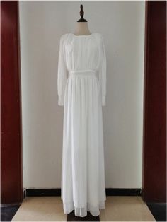 Women Princess Dress Party Elegant Big Swing Empire Autumn Female O-neck White Long Sleeve Fashion Chiffon Clothing Real photos Chic White Maxi Dress For Banquet, White Fitted Chiffon Dress, Elegant White Evening Chiffon Dress, White Chiffon Dress For Spring Banquet, White Long Sleeve Maxi Dress For Banquet, White Chiffon Dress For Banquet, White Chiffon Banquet Dress, White Chiffon Formal Dress, White Chiffon Dress For Formal Occasions