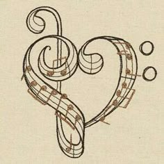 a drawing of a heart with musical notes in it's center, and the word love written below