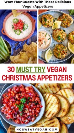 christmas appetizers with text overlay that reads 30 must try vegan christmas appetizers