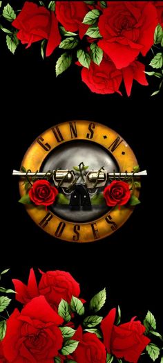 the clock is surrounded by red roses and green leaves on a black background with space for text