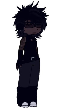 an anime character with black hair and glasses, standing in front of a white background