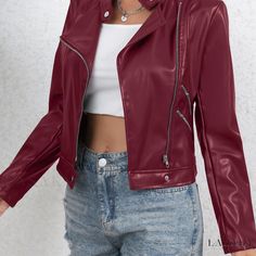 Lasaky - Premium Faux Leather Biker Jacket with Zipper Closure and Long Sleeves - Womens Fall & Winter Outerwear