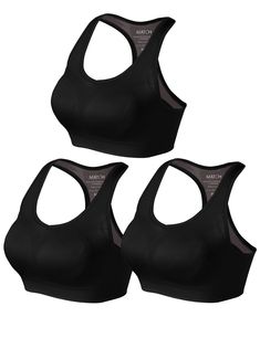 three women's sports bras in black