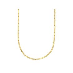 A paper-clip style chain gives this 14k gold necklace a unique charm.Click on this JEWELRY & WATCHES GUIDE to learn about fit, styles, materials and more! Clasp: lobster-claw Weight: 18"- 11.35 grams, 20"- 12.6 grams, 24"- 15 grams Width: 3.85 mm Metal: 14k gold Length: 18 in. Packaging: boxed Finish: polished Chain type: solid link Please note, due to the high value of this item, a signature may be required upon delivery. Color: Yellow. Gender: female. Age Group: adult. Classic Necklace With Rectangular Paperclip Chain, Gold Paperclip Chain Necklace With Box Chain, Classic Link Necklaces With Paperclip Chain, Yellow Gold Paperclip Box Chain Necklace, Classic Paperclip Chain Necklace, Formal Paperclip Chain Necklace, Yellow Gold Link Necklaces With Paperclip Chain, Formal Paperclip Chain Necklace With Box Chain, Classic Yellow Gold Paperclip Chain Necklace