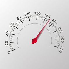 a close up of a thermometer on a white background with red pointers