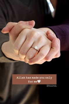 two people holding hands with the caption al ah has made you only sor me