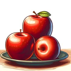 two apples sitting on top of each other on a plate