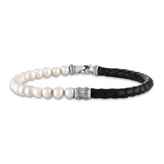 Lustrous freshwater cultured pearls mirror a bold woven leather strap in this bold men's bracelet. Fashioned in sterling silver, the 8.75-inch bracelet secures in place with a lobster clasp. Cultured Pearl Bracelet, Jared The Galleria Of Jewelry, Freshwater Pearl Bracelet, Men's Bracelet, Mens Black Leather, Bracelet Sterling Silver, Freshwater Cultured Pearls, Men's Jewelry, Cultured Pearls