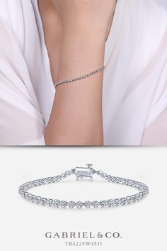 14k White Gold Tennis BRACELET TB4225W45JJ #GabrielNY #DiamondJewelry #FineJewelry #FineJewelry#FashionJewelry#UniqueJewelry#GiftIdeas#UniqueGifts Luxury Polished Diamond Bracelet For Wedding, Luxury Flexible Diamond Bracelet For Wedding, Luxury Flexible Classic Diamond Bracelet, Luxury Gemstone Tennis Bangle, Luxury Flexible Silver Diamond Bracelet, Lagos Jewelry, Stackable Bangles, Classic Bracelets, Diamond Jewelry Necklace