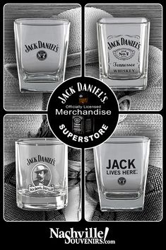 three shot glasses with jack daniels logos on them