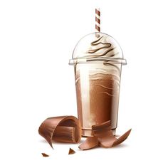 a chocolate milkshake with whipped cream in a glass and broken pieces on the ground