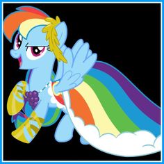 the rainbow pony is flying through the sky