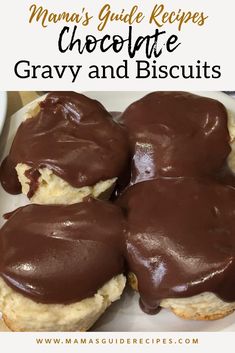 chocolate frosted biscuits on a plate with text overlay