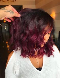 Burgundy Color Melt Hair, Black Burgandy Hair Color, Brown And Burgundy Hair Balayage, Burgundy Hair Brunettes, Maroon Auburn Hair, Burgundy Balayage With Money Piece, Burgundy Medium Hair, Dark Red Ombre Hair Short, Dark Root Burgundy Hair