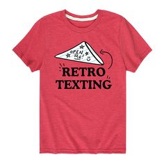 Add a dash of old school fun to his closet with this retro boys' Retro Texting Note Funny graphic tee. Add a dash of old school fun to his closet with this retro boys' Retro Texting Note Funny graphic tee. Crewneck Short sleevesFABRIC & CARE Solid colors: cotton Heather colors: cotton, polyester Machine wash Imported Size: Small. Color: Red. Gender: male. Age Group: kids. Retro Crew Neck T-shirt For School, Red Graphic Print T-shirt For School, Retro Red Tops With Text Print, Retro Short Sleeve T-shirt With Funny Text, Retro Red T-shirt With Text Print, Vintage Red T-shirt With Text Print, Retro School T-shirt With Text Print, Retro Red Pre-shrunk T-shirt, Retro Text Print T-shirt For School