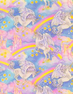 an image of unicorns and rainbows in the sky