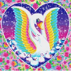 a cross stitch pattern of a white swan in a heart