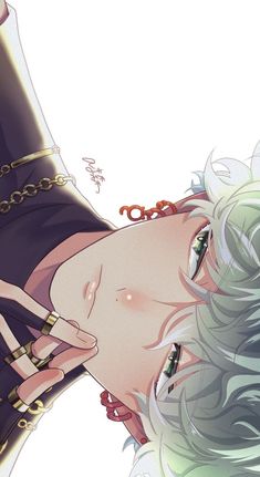 an anime character with green hair and piercings