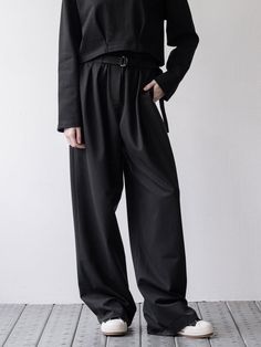 Composition : 80% polyester, 16% cotton, 4% rayonColor : blackCountry of Origin : China Casual Wide-leg Pants With Belted Cuffs, Black Straight Leg Pants With Belt, Casual Pants With Belt For Fall, Black Wide Leg Bottoms With Belt Detail, Casual Black Belted Bottoms, Black Straight Leg Bottoms With Belt, Belted Wide Leg Pants For Fall, Black High Waist Bottoms With Belt Detail, Black High-waist Bottoms With Belt Detail