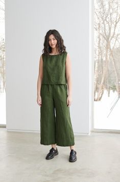 Ocean Forest Green Trousers Linen Pants Linen Trousers | Etsy Green Linen Wide Leg Pants For Work, Spring Green Linen Wide Leg Pants, Green Linen Wide Leg Pants For Spring, Spring Green Wide-leg Culottes, Green Linen Ankle-length Pants, Green Ankle-length Linen Pants, Casual Green Wide-leg Culottes, Green Linen Wide Leg Pants, Green Linen High-waisted Pants