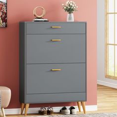 Tribesigns Shoe Cabinet, Grey Shoe Storage Cabinet with 2 Flip Doors and Drawer, Modern Narrow Shoe Organizer Rack Image 1 Shoe Storage Cabinet Entryway, Slim Shoe Cabinet, Shoe Rack Storage, Wood Shoe Storage, Entryway Cabinet, Entryway Shoe Storage, Shoe Storage Rack, Entryway Shoe, Space Efficient