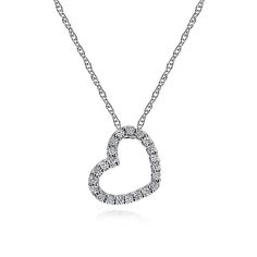 In Store Purchase Only. Please call store for more details. An open heart pendant encrusted in 0.10cts of radiant pavé diamonds garnishes this charming heart necklace. Constructed in luxurious 14k white gold, it's finished with a classic cable chain. A perfect gift to commemorate your love on Valentine's Day, anniversaries or other romantic occasions. Open Heart Necklace, Classic Necklace, Open Heart, Heart Pendant Necklace, Jewelry Necklace, Pave Diamonds, Cable Chain, Heart Necklace, Shop Necklaces