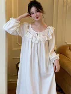 French Nightgown for Women Autumn Princess Cotton Sleepwear Long Sleeve Loose Home Clothes Victorian French Nightgown, Autumn Princess, Cotton Nightgown, Home Clothes, Cotton Sleepwear, Nightgowns For Women, Night Dress, Night Gown, Lounge Wear