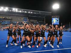 the women's hockey team is celebrating their victory