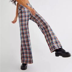 Perfect For Fall! Never Worn, Size 10! These Run A Little Small For Girlies With Curves! Rainbow Gingham, Flattering Pants, Flare Trousers, Free People Pants, Pants Color, Boho Clothing, Pants Outfit, Orange Pink, Flare Pants