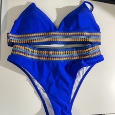 Blue Shein Swimsuit. Never Worn. Blue Triangle Top Swimwear With Lined Body, Blue Lined Swimwear, Lined Blue Swimwear, Blue Lined Swimwear For Swimming, Lined Blue Swimwear For Beach Season, Blue Lined Swimwear For Beach Season, Fitted Royal Blue Swimwear For Vacation, Fitted Royal Blue Swimwear For Beach, Summer Blue Lined Swimwear