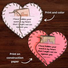 two heart shaped paper cut outs with the words print and color on them