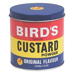 a can of bird's custard powder on a white background