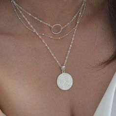 "Silver Disc Pendant! A beautiful Pendant representing part of Ancient Greece History. Available at 2 Necklace Lengths that cover all sizes: a. 15 inches plus 2 inch extender chain (covers 15\", 16\" and 17\") b. 18 inches plus 2 inch extender (covers 18\", 19\" and 20\") ---------------------- M A T E R I A L S: - You can choose length (16\"-20\"). - Chain and all of the metal components are sterling silver. - Diameter: 1 inch The disk can be read in a spiral direction from the outside rim to t Silver Pendant Charm Necklace For Layering, Sterling Silver Clavicle Chain Layered Necklace, Sterling Silver Clavicle Chain Layered Necklace For Everyday, Silver Minimalist Layered Necklace With Round Pendant, Round Satellite Chain Necklace, Silver Coin Necklace For Everyday, Sterling Silver Charm Necklaces For Layering, Sterling Silver Round Charm Necklaces For Layering, Silver Pendant Layered Necklace As Gift